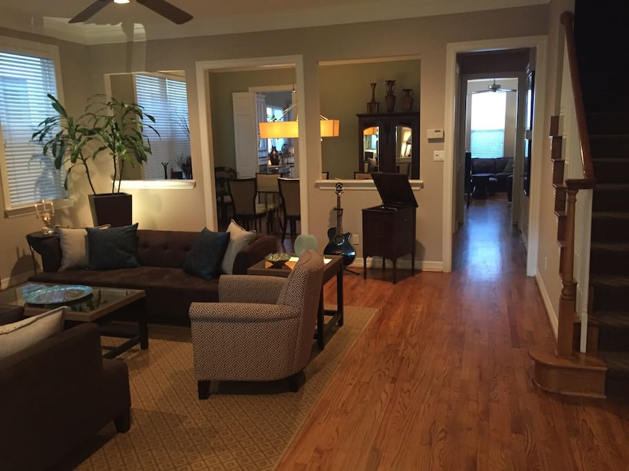 View Down Hall to Den / Kitchen area & Stairs to Bedrooms