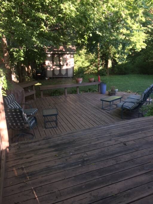 Backyard deck with rope lights