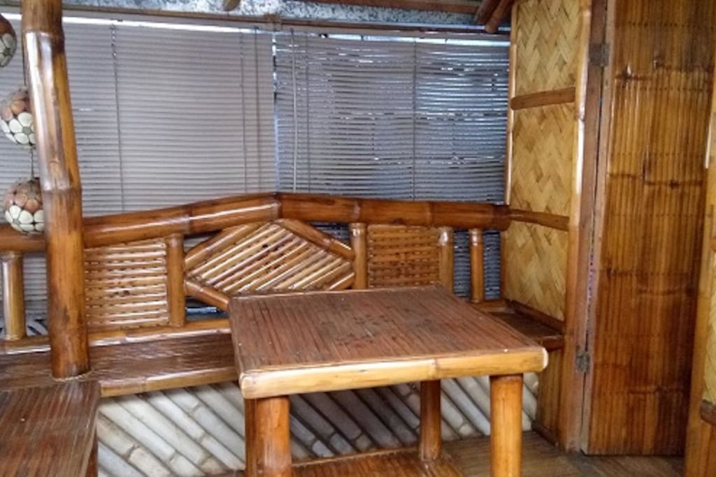 Porch with buil-in bench and table