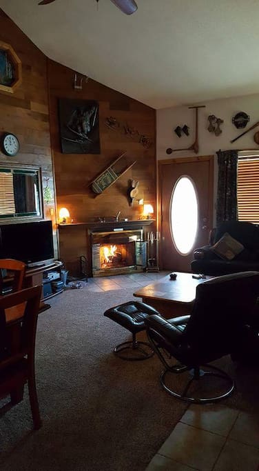 Warm and cozy by the fireplace