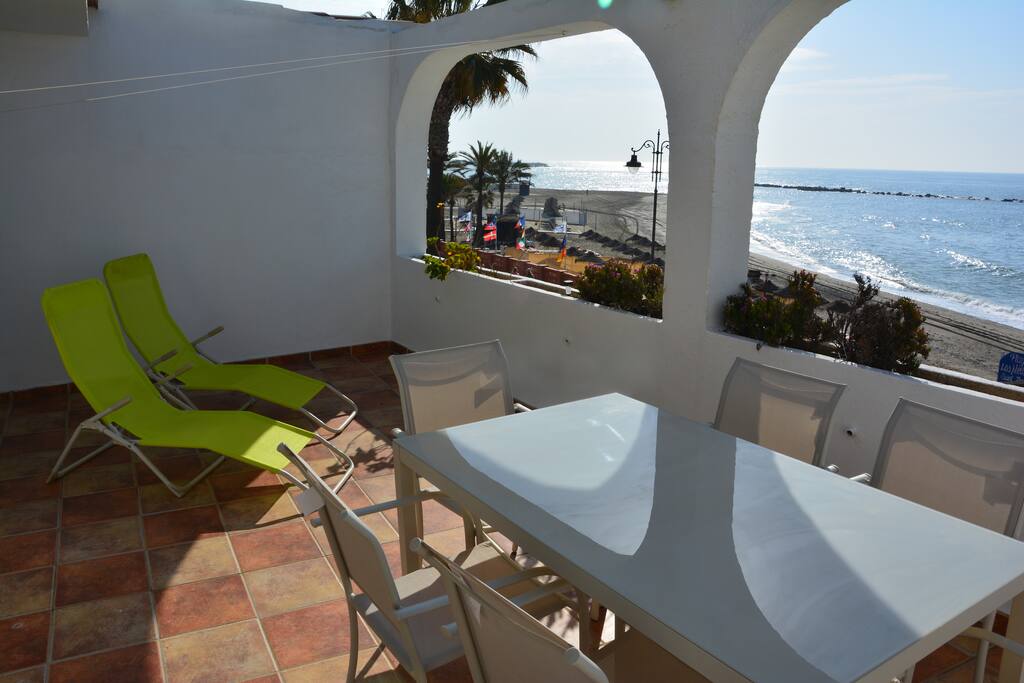 Private terrace, sunny all day. Half of terrace can be covered with pull out cover.