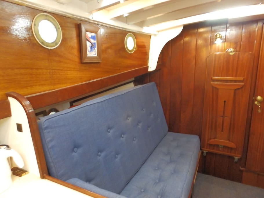 Sofa in the Saloon (table folds against bulkhead)