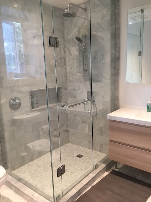 Walk in marble shower