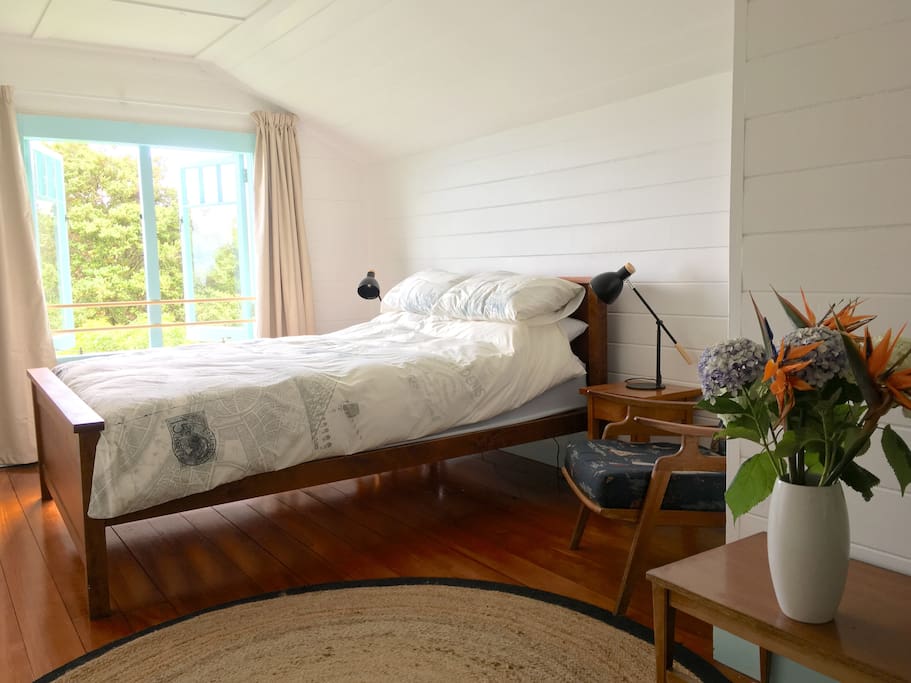 bed with sea views