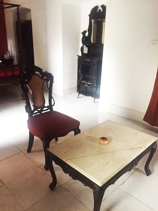 The seating area.