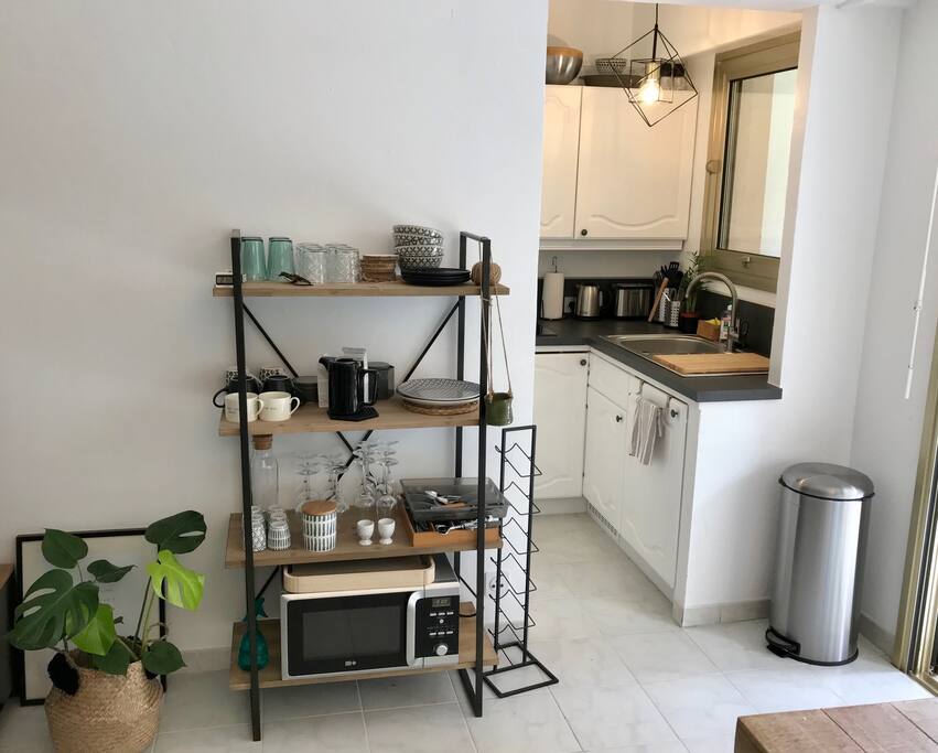 The living room and the kitchen
