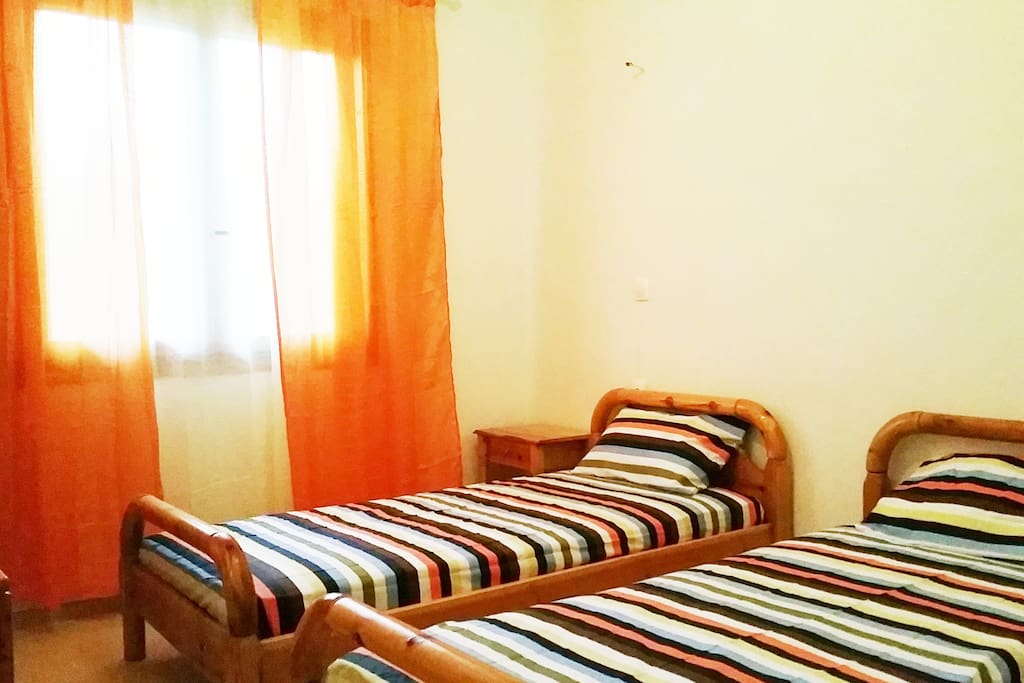 Two normal size beds, aircondition, closet