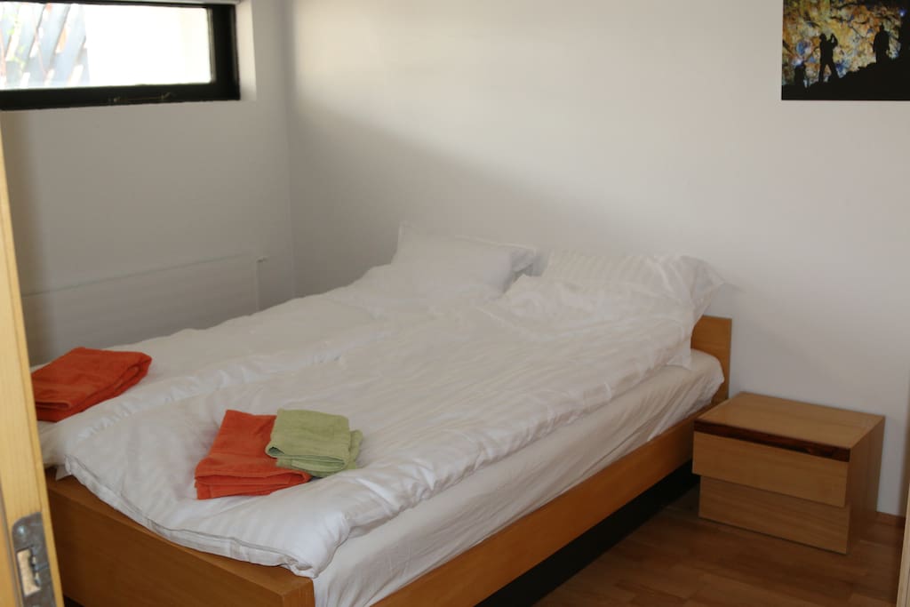 The bedroom with a double bed