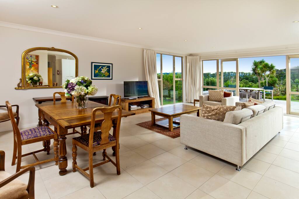 Sunny living room with rural views