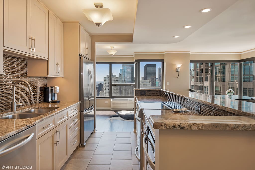 Custom cabinets, granite countertops, and high-end appliances