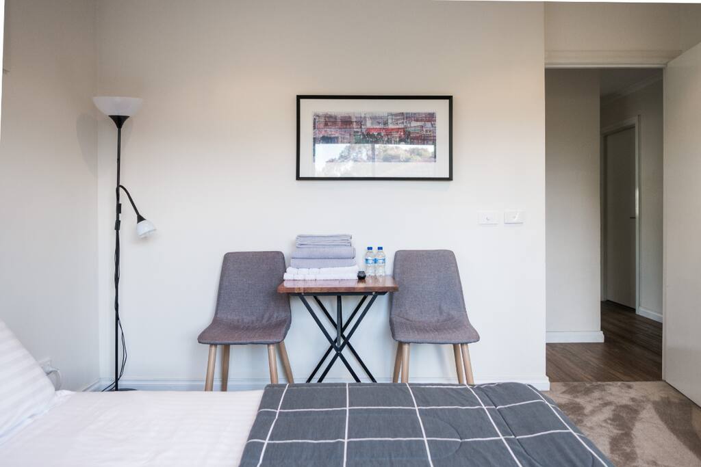 Fresh linen, bottled water upon arrival and a place for two to sit and enjoy breakfast.