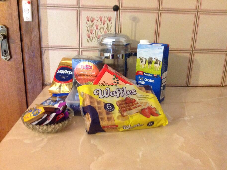 Breakfast, tea, real coffee starter provisions