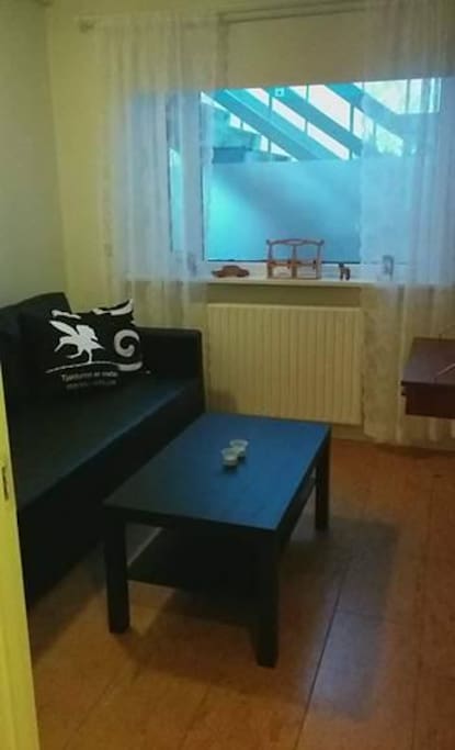 Living room (with the sofa bed).
The sofa bed is not made up prior to your arrival so that you can enjoy the use of the sofa. Beddings, pillows and bedsheet for the sofabed will though be ready in the bedroom.