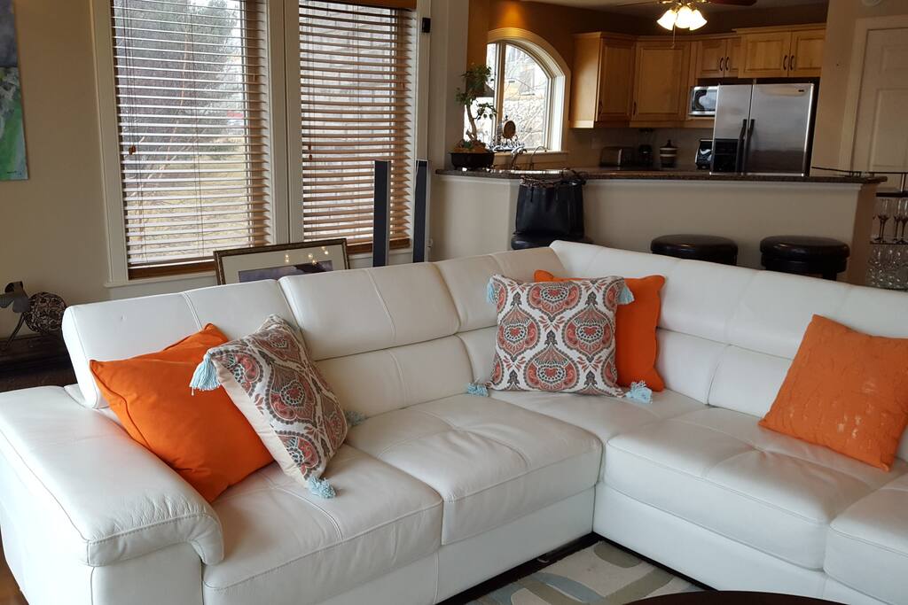 Imagine relaxing into this buttery soft sofa overlooking Mahone Bay
