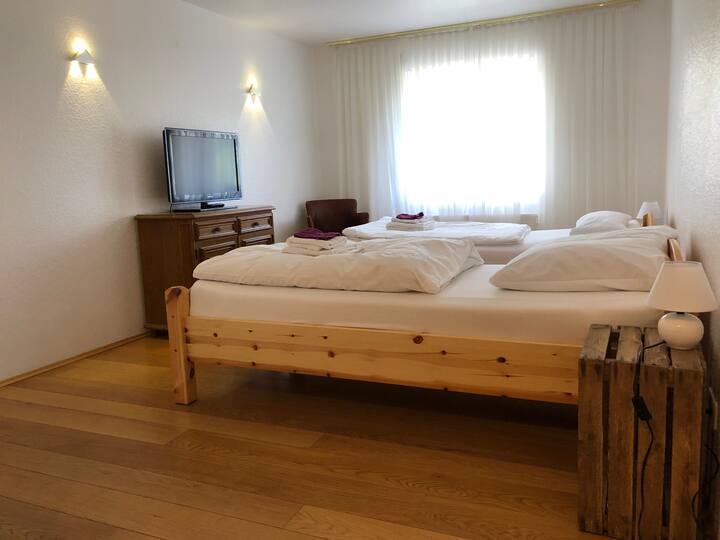 Bedroom 3 with 2 single beds 2m x 1m each and satellite TV