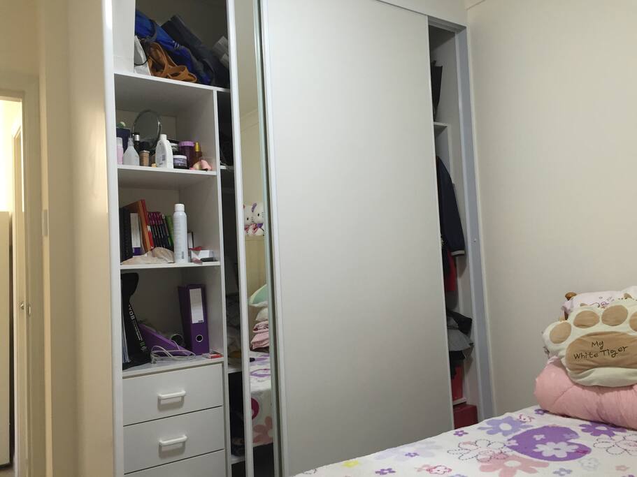 The double room also has a large wardrobe. (This photo was taken when a friend was staying, with her permission.)