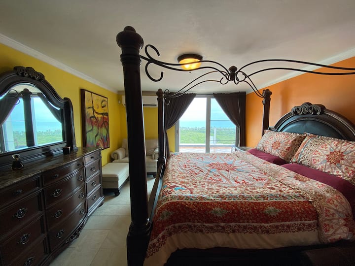 King size bedroom with huge private balcony and Moroccan style overlooking the sea