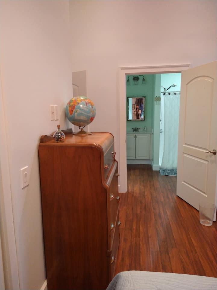 Master bedroom opens into bathroom