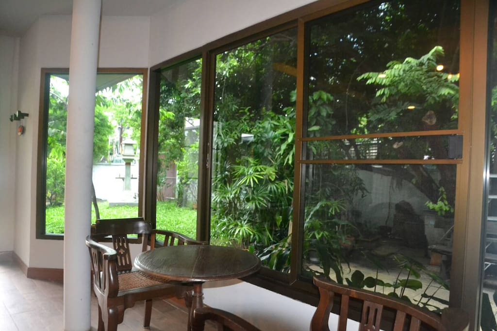 Inside your room, you can enjoy coffee/ tea in a private ambience while looking at garden outside