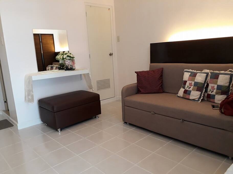 Sofa bed for 2 person.... private cr and shower with heater.....