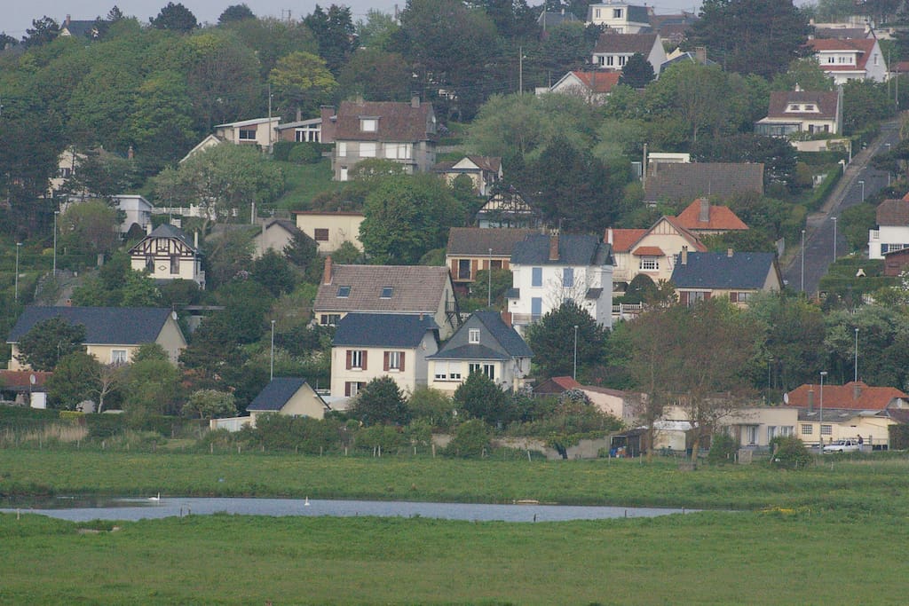 Villa aux volets bleus dans son environnement