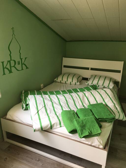 Our cozy bed. Dreaming under the krk-cathedral.