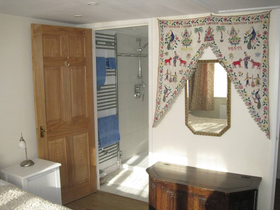 Entering the bathroom.