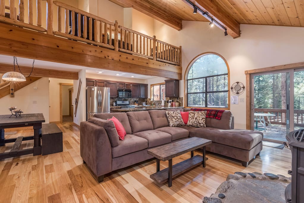 Comfy L-shaped sectional is the perfect spot for TV watching.