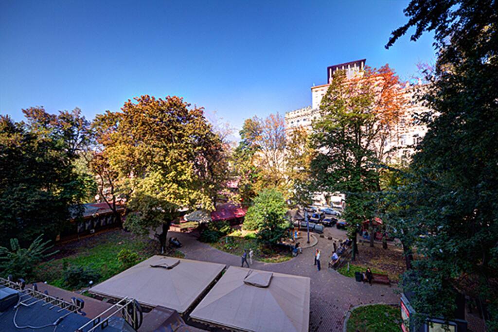 "This is a great apartment, very well appointed, everything you could need, including two televisions with very many channels, and the apartment was spotlessly clean. It also has s small balcony."- by Jonathan. View from the balcony to Horodetskogo street. 3 minutes till Independance Square and subway station.