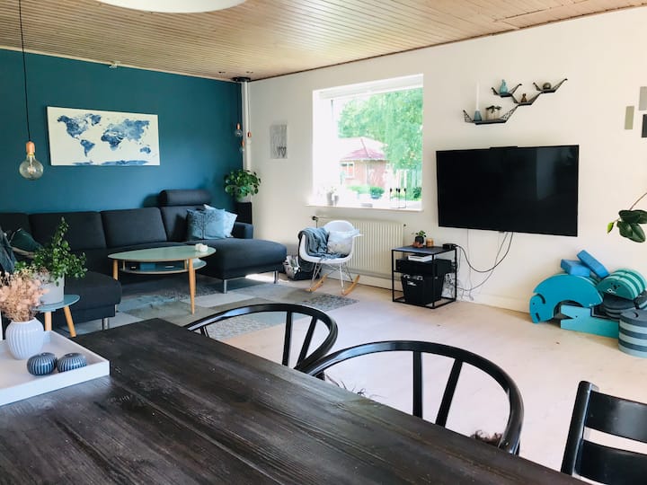 Veľká obývacia izba s Apple TV, Playstation 4 a Wii