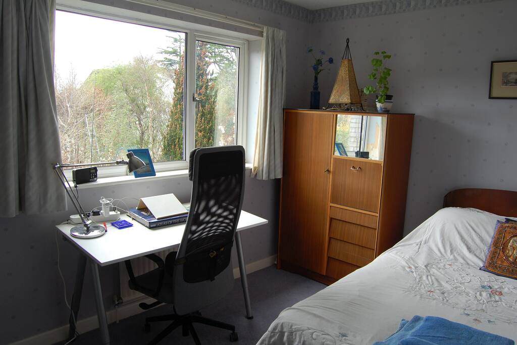 Quiet bedroom with desk for laptop or tablet