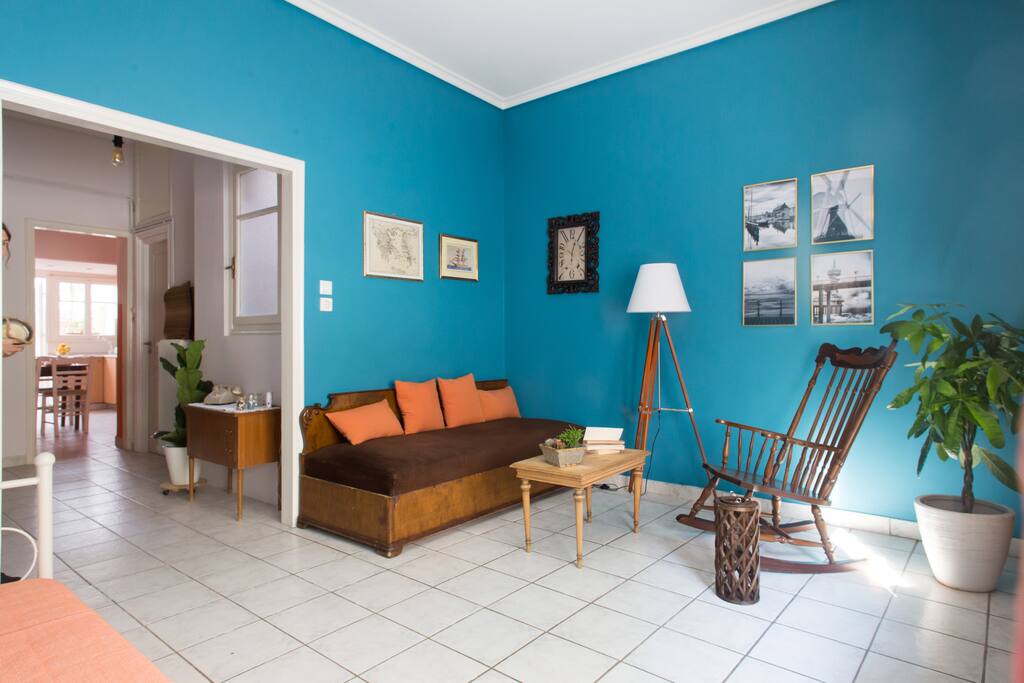The living room and the first bed-sofa