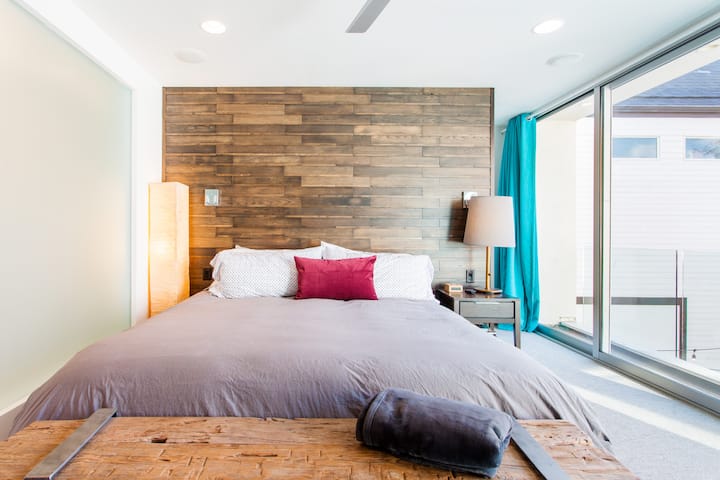 Master bedroom with king bed and private full bath attached and gorgeous spa shower.