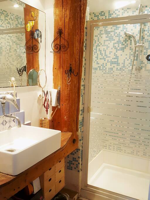 salle de bain:douche-lavabo, wc indépendant
