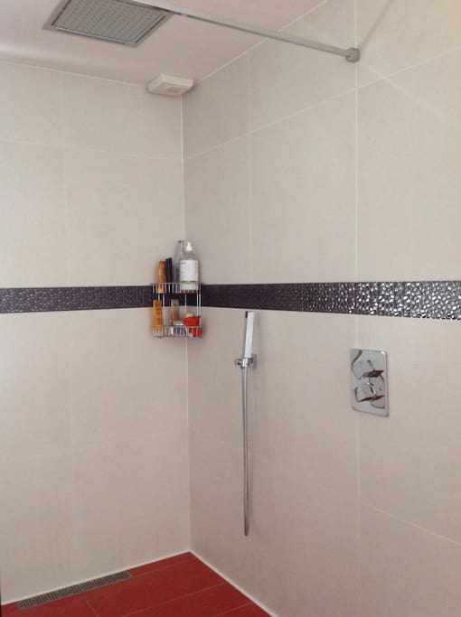 Salle de bain partagée avec une grande douche