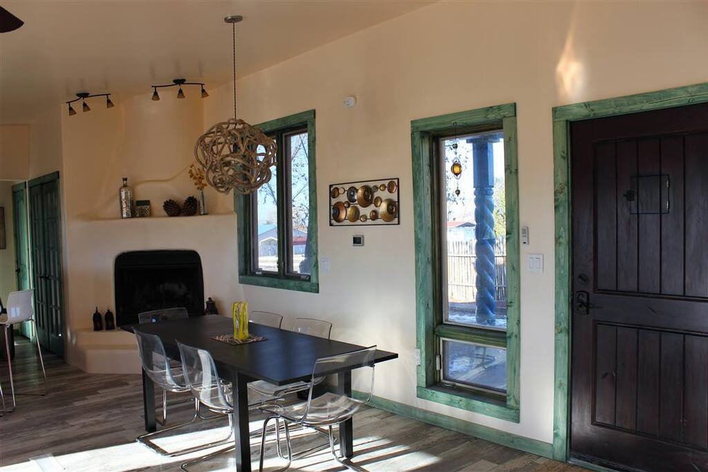 Dining area with wood burning fireplace!