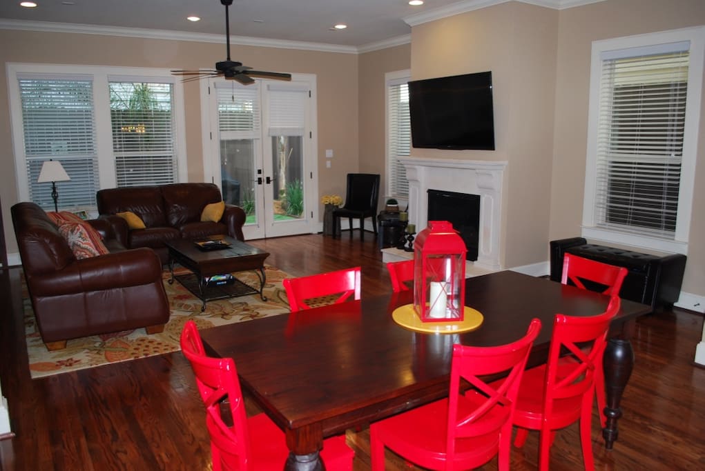 Living and dining room open to the kitchen.