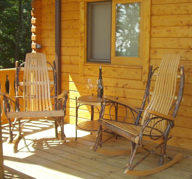 Bentwood rockers on the private front porch - the perfect spot to enjoy a glass of Finger Lakes finest!