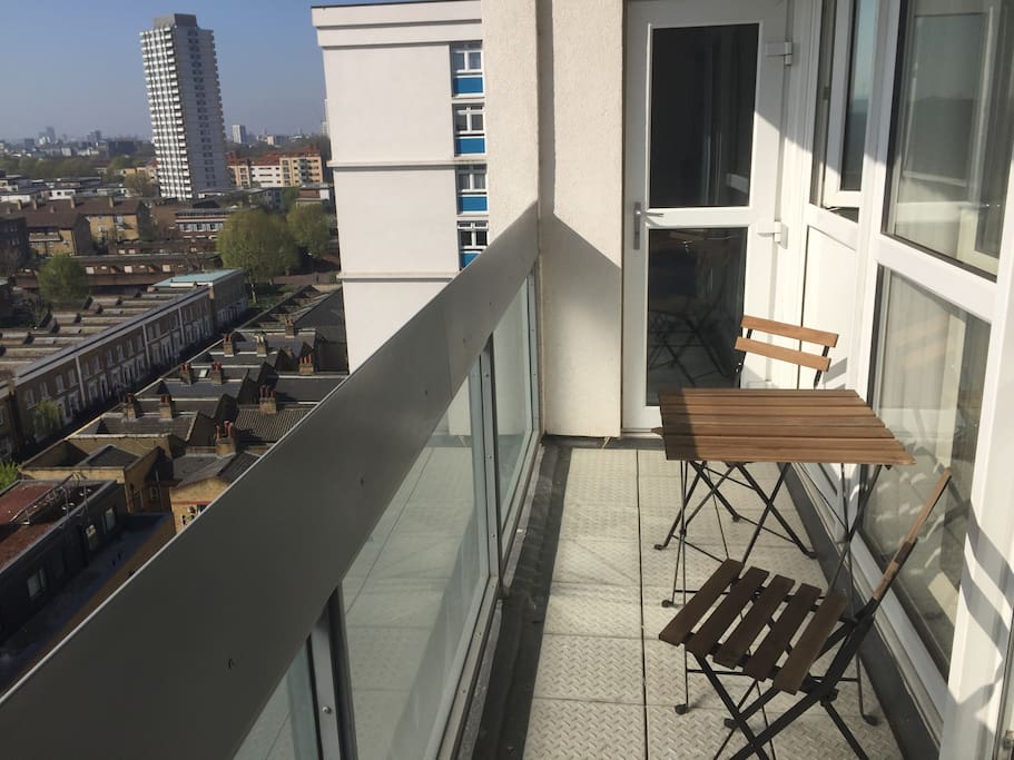 High floor with a balcony, south facing and all day sun. Well it's london maybe not sunny everyday but bright and light :)