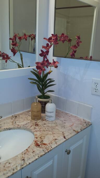 Bath/Shower with shampoo and ceam wash