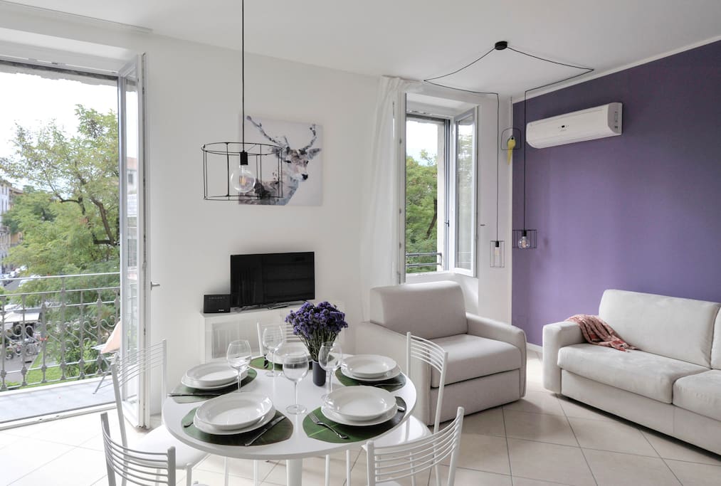 living room with a dining table