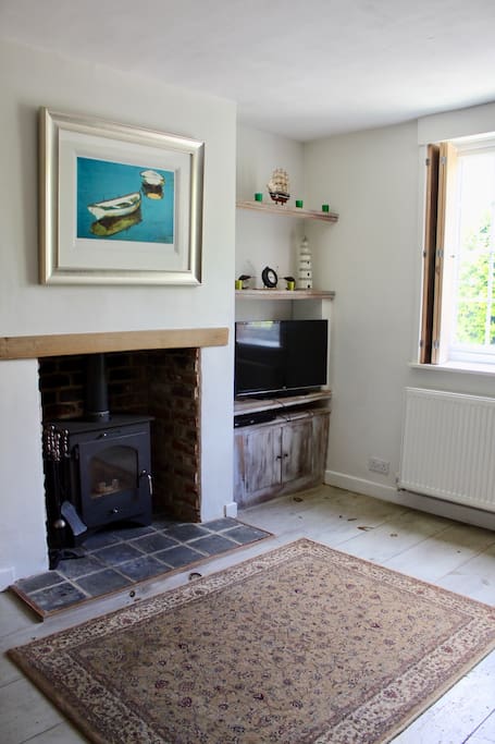 The lounge with wood burning stove