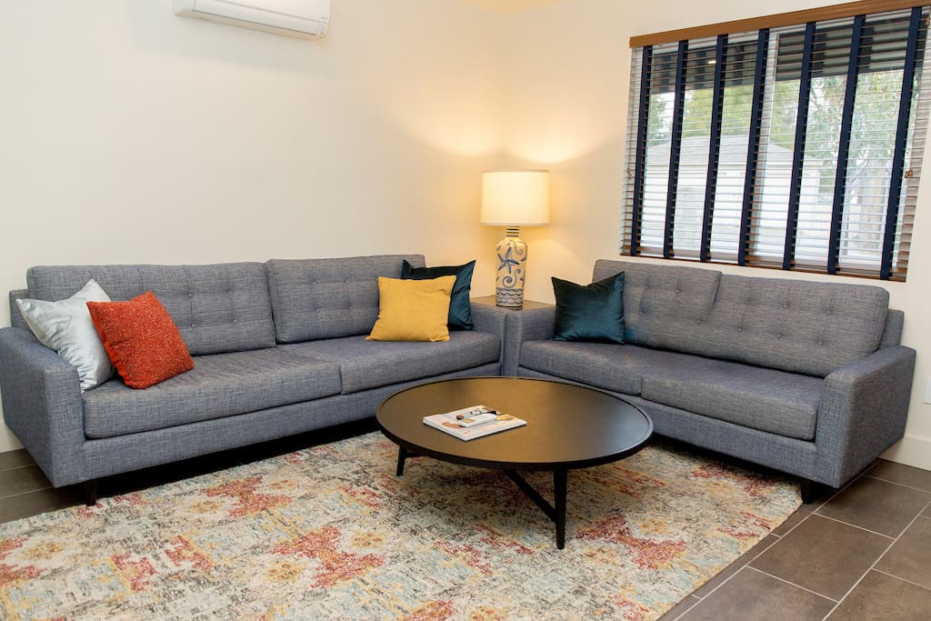 Living Space has 2 Sofas, Large LED TV