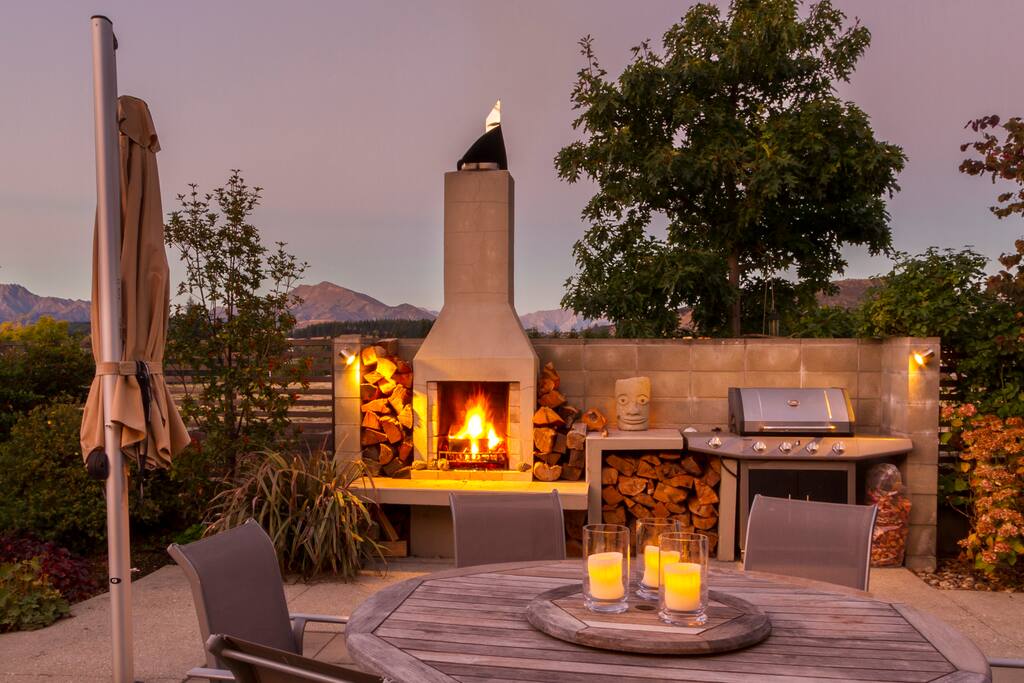 Outdoor fire to gather around after a day on the slopes