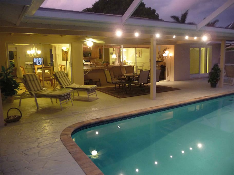 Pool and Lanai by night