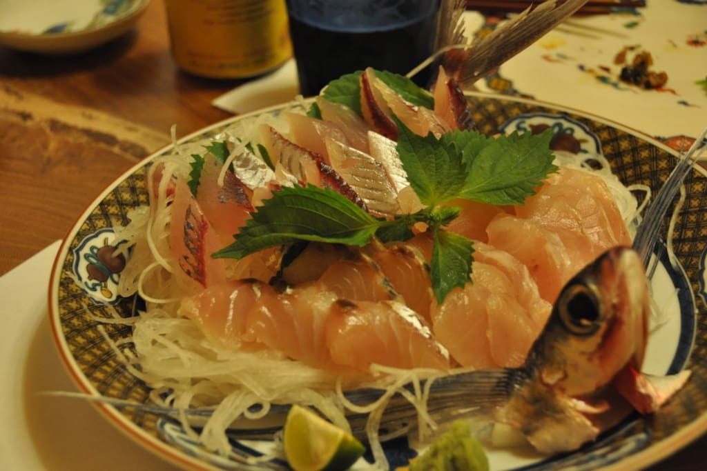 Kaiseki dinner with self-caught local sashimi raw fish