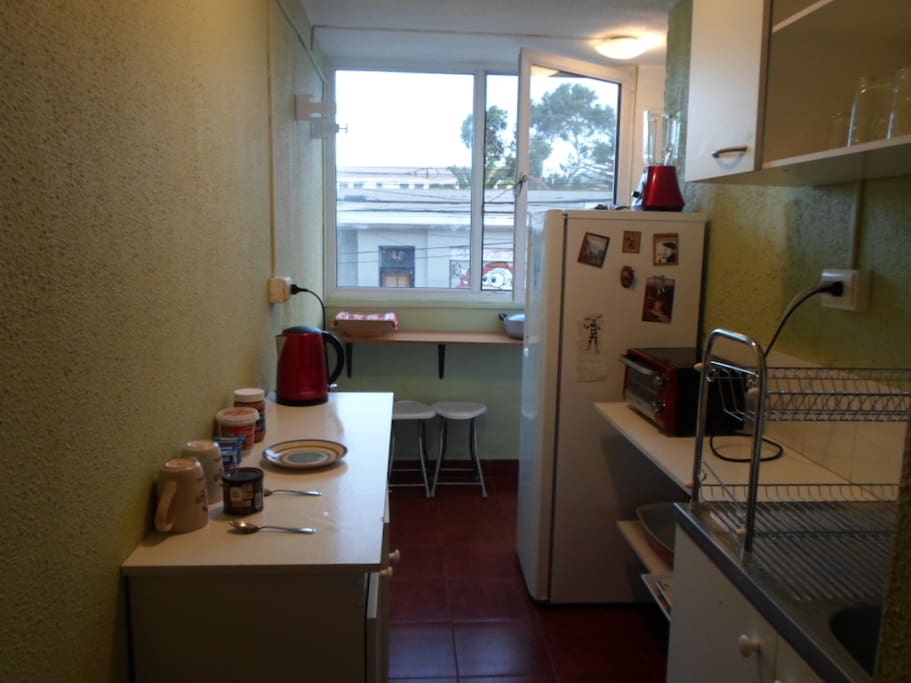 You are free to use the kitchen which has the basic necessities and an electric stove