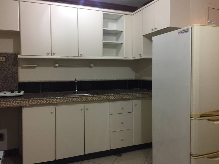 Kitchen
refrigerator, electric stove, rice cooker, microwave, plates, glasses, cups and utensils
