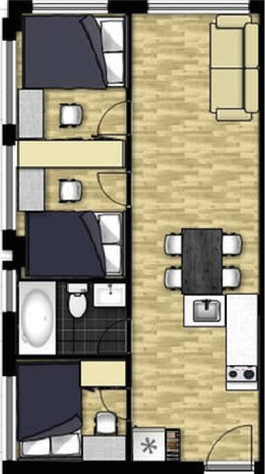 Floor Plan - 3 Bedrooms with 1 bathroom unit