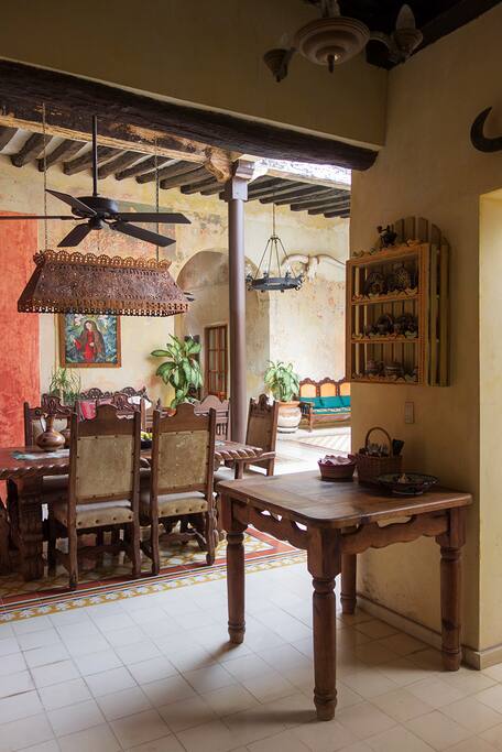 Kitchen with dining area looking through to living spaces
